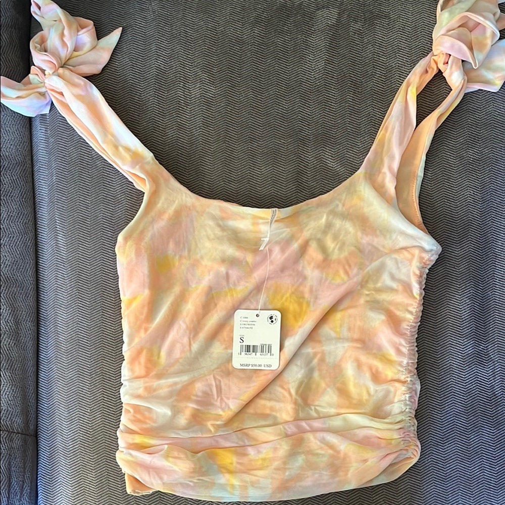 Free people Multicolored Scoop Neck Sleeveless Tank Top with Ruched Detail